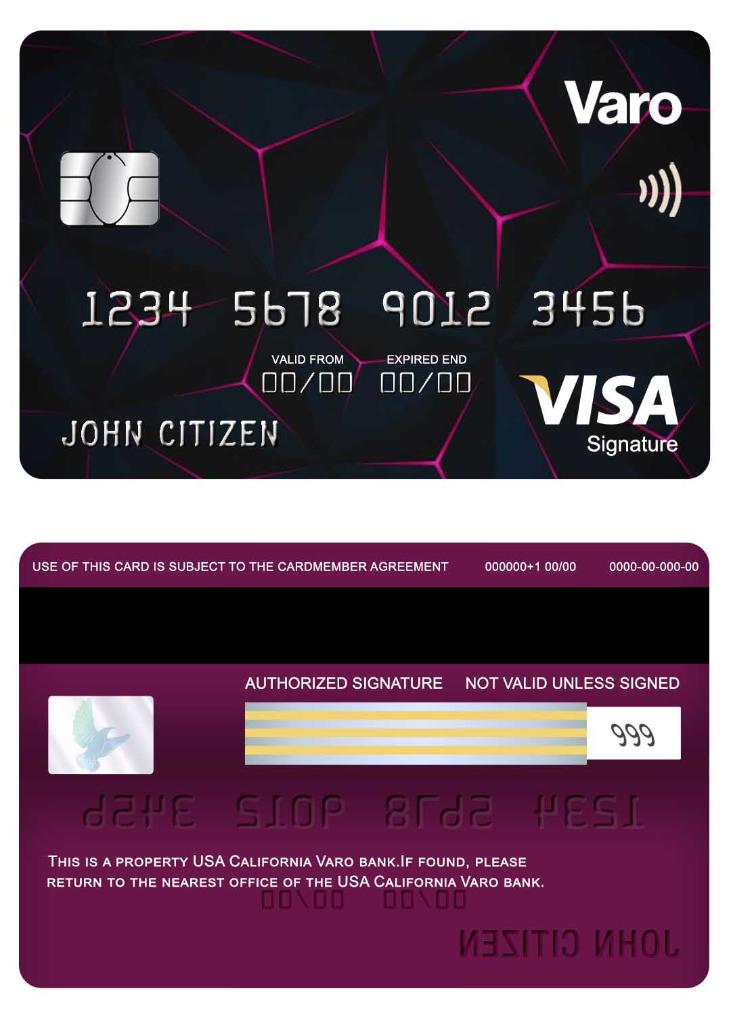 USA California Varo bank visa signature card